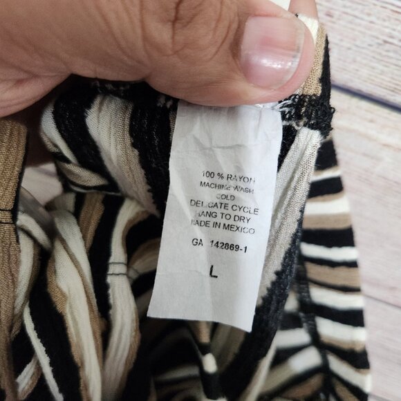 Maxine Nichols Brown Cream Wide Leg Flowy Pull On Tie Front Pants Size L (28x24) - Picture 13 of 13